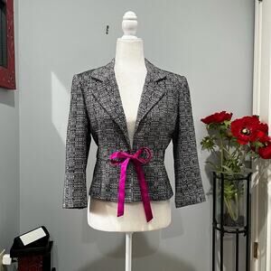 NEW Moda Intl Silk Linen Tailored Hourglass Contrast Ribbon Suit Blazer Jacket 6